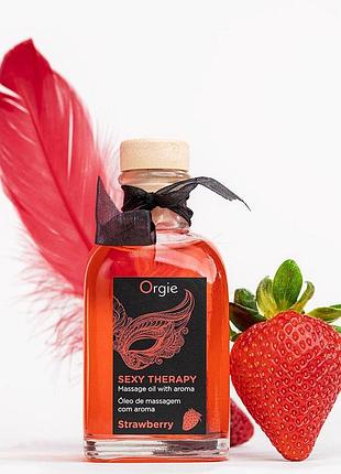 Набор для массажа orgie – sexy therapy strawberry (100 мл), разогревающее масло + перышко