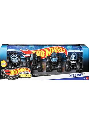 Hot wheels monster trucks, 4-pack of 1:64 x-ray-themed x(l) ray набір позашляховик джип