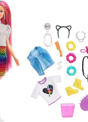 Barbie leopard rainbow hair райдужно-леопардове волосся змінює колір doll with color change hair feature grn81