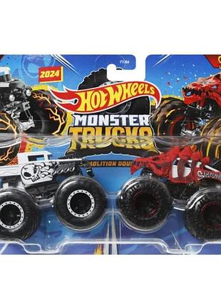 Hot wheels monster trucks bone shaker vs skelesaurus набор внедорожников 1:64 scale fyj64