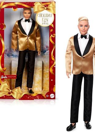 Barbie signature 2025 holiday blonde ken кен коллекционная кукла блондин в праздничном костюме с золотым пиджаком jgk55