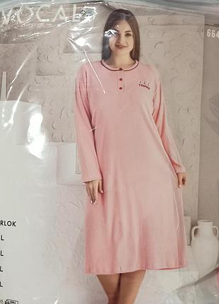 Жiноча тепла нiчна сорочка з довгим рукавом, великi розмiри р. , 3xl, тканина interlok,туреччина.