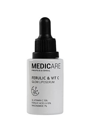 Ліпосомальна сироватка з феруловою кислотою та вітаміном c ferulic & vit c glow liposerum medicare, 30 мл
