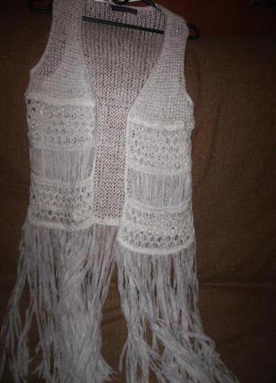 Жилет летний ажурный  coachella style с бахромой белый