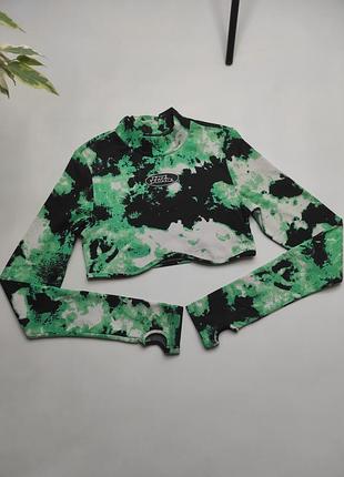 Кроп-топ лонгслів no fear x h&amp;m у рубчик (тай-дай)