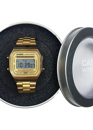 Електронний наручний годинник casio vintage a168wa-1 з підсвіткою illuminator колір gold
