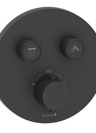 Kucera smart click змішувач прихованого монтажу (термостат 2 функції, кнопкове перемикання, регулювання потоку), чорний матовий