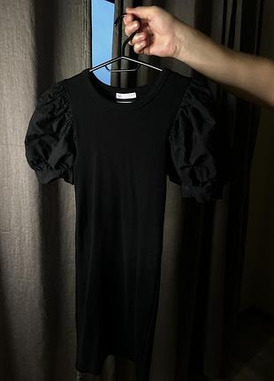 Приталена сукня в рубчик рукава фанаріки бренду zara