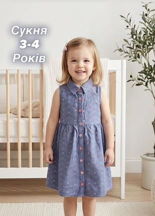 Котонова блакитна сукня з ніжною рожевою вишивкою для дівчинки 3-4 років.