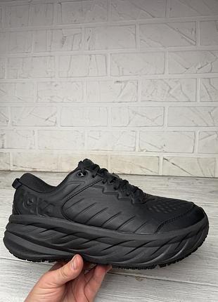 Крутые черные кожаные кроссовки hoka bondi sr