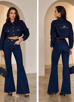 Джинсові штани палаццо, джинсова куртка, костюм elisabetta franchi