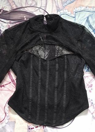 Лонгслив гранж готика с кружевом корсетная кофта винтаж y2k coquette opium grunge vintage dollskill няшка goth топ