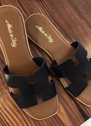 Шльопанці в стилі hermes, шкіряні, шкіра