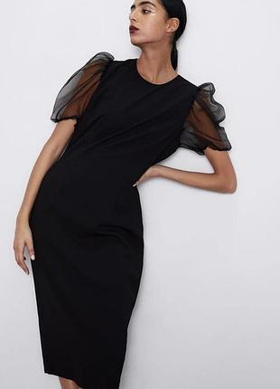 Базова чорна міді сукня zara xl