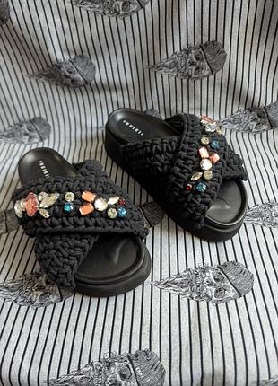 🔥 inuiki premium шлепанцы с камнями / luxury braided slides / 38 размер 🔥