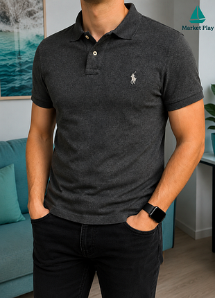 Polo ralph lauren slim fit чоловіче поло графітове меланж