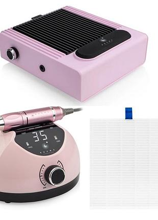 Набор 3 в 1 для маникюра bucos: фрезер nail drill x4 pro smooth pink + вытяжка cyclone v1 + нера фильтр