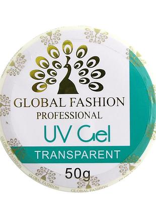 Гель для нарощування нігтів, прозорий, global fashion clear, 50 г