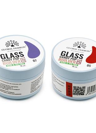 Набор гелей global fashion glass candy pop 05 и 07: для укрепления, наращивания и дизайна, 2х15 мл