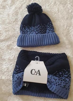 Зимовий в'язаний комплект c&a (шапка та снуд) на 8-12 років, р. 128-152