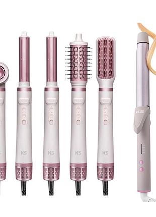 Набор для волос: фен-стайлер ks turbobrush 5in1 + плойка-локон glosscurl 28 mm lilac