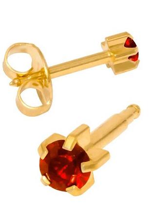 Серьги-гвоздики пусеты studex средние крапан золото, камень гранат, 3 мм r101y