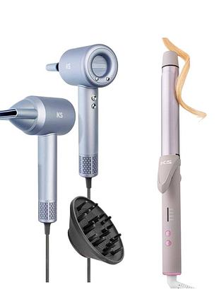 Набір для волосся lilac series: потужний фен ks powerflow 102h + плойка glosscurl 28 mm