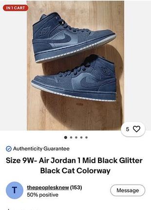 Кроссовки nike air jordan 1mid black glitter black cat colorway