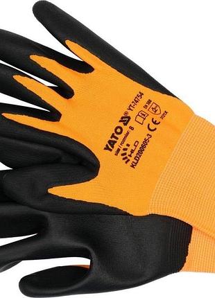Перчатки рабочие нейлоновые с нитриловой оболочкой yato для пользования смартфоном размер 8