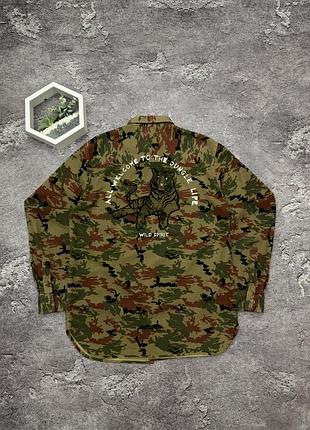 Сорочка камуфляж хакі з принтом тигра кофта мілітарі wild spirit casual сорочка