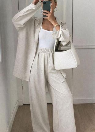 Льняной костюм свободного кроя в стиле oversize, очень стильный и удобный для теплых летних прогулок🌼