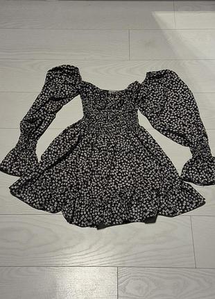 Чорна легка сукня мини у квітку, cher17 , m/l