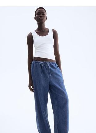 Брюки палаццо женские h&amp;m темно синего цвета из мягкого денима размер xs