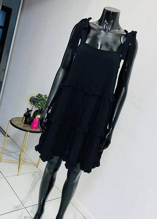 Черное многоярусное платье new look tall на бретелях-завязках (uk 12)
