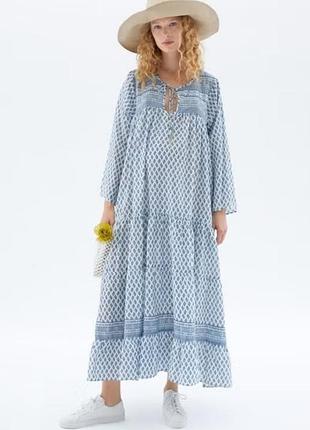 Zara вільне плаття максі з геометричним принтом у стилі бохо/0000h/