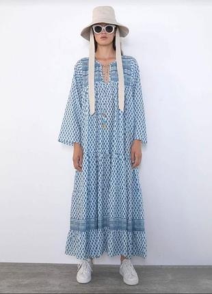 Zara свободное  платье макси с геометрическим принтом в стиле бохо /14924/