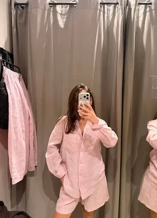 Летний костюм zara лен/хлопок рубашка