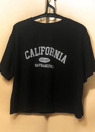 Стильна укорочена футболка-оверсайз з принтом «california»ціна за 2 товара
