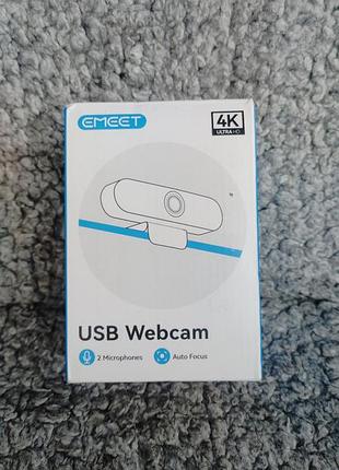Веб-камера emeet c60e ultra hd 4k с двумя встроенными микрофонами и автофокусом, 8mp сенсор (2k/4k 30fps, 1080p 60fps)