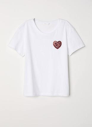 M♡ページ H&m белая футболка с сердечком из пайеток s -m размер — купить
