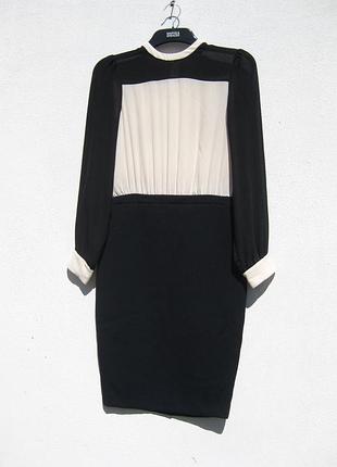 Элегантное чёрное с бежевым миди платье zara
