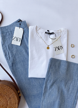 Новые легкие брюки из хлопка, вискозы и льна от zara