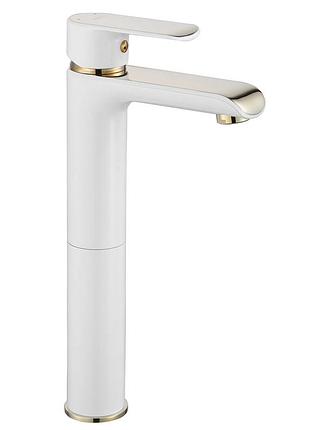 Смеситель для раковины (умывальника) rea bloom white gold высокий *