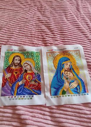 Продаю ікони ручної роботи  з вишивки бісером,без рамки. священні серця ісуса і марії, мадонна з немовлям. ромір 24*31