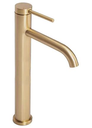 Смеситель для раковины (умывальника) rea clif brushed gold золотой матовый высокий
