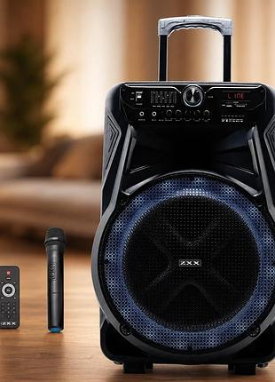 Портативна акустика zxx-7272 600вт / переносна колонка на коліщатках, еквалайзер, пульт, fm, bluetooth, динамік 15 дюймів /
