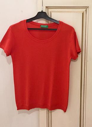 Нова.футболка трикотажная benetton knit crew t-shirt cotton bright orange из свежих коллекций