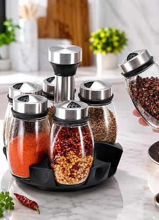 Набір баночок для спецій 6 шт spice carousel / органайзер для спецій на підставці / карусель для спецій