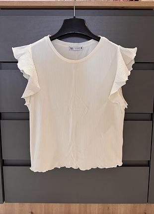 Zara белая футболка топ рукава с рюшами s -размер