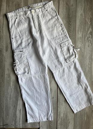 Льняні штани карго zara casual linen (100% льон), розмір l (40/34)